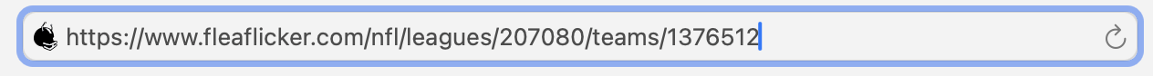 Fleaflicker URL showing League ID and Team ID